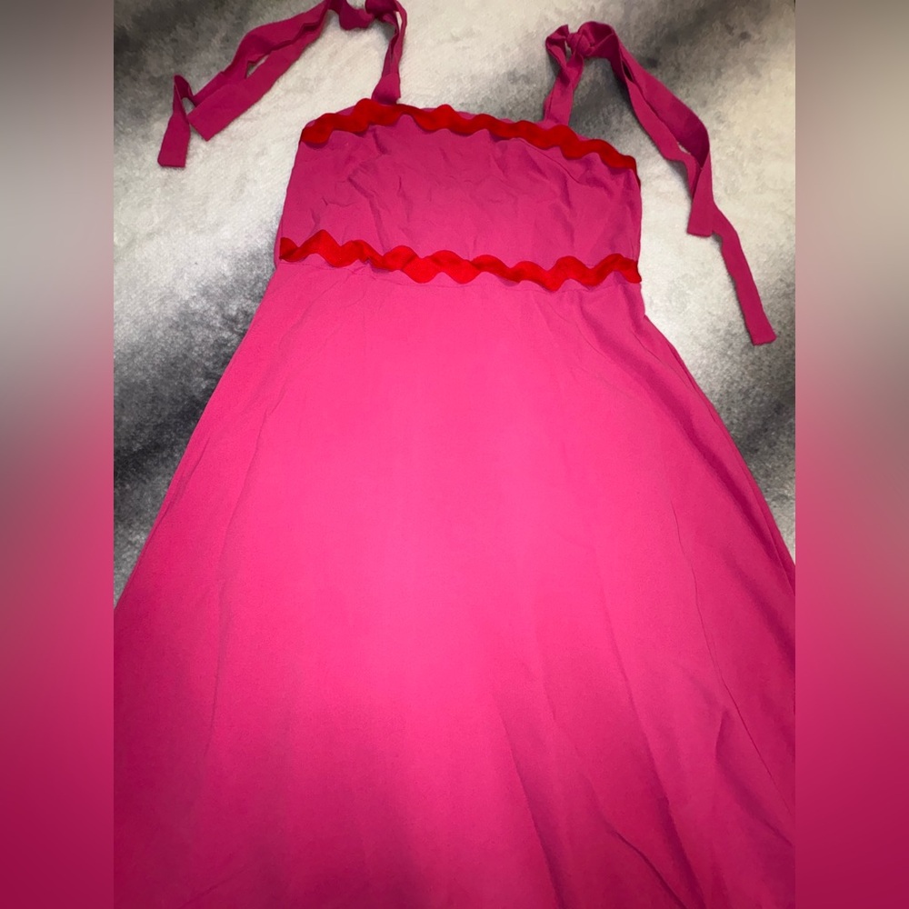 (A3) Theenkoln Pink Ric Rac Scallop Maxi Dress NWOT Size Medium Boho Summer Chic - Picture 5 of 9